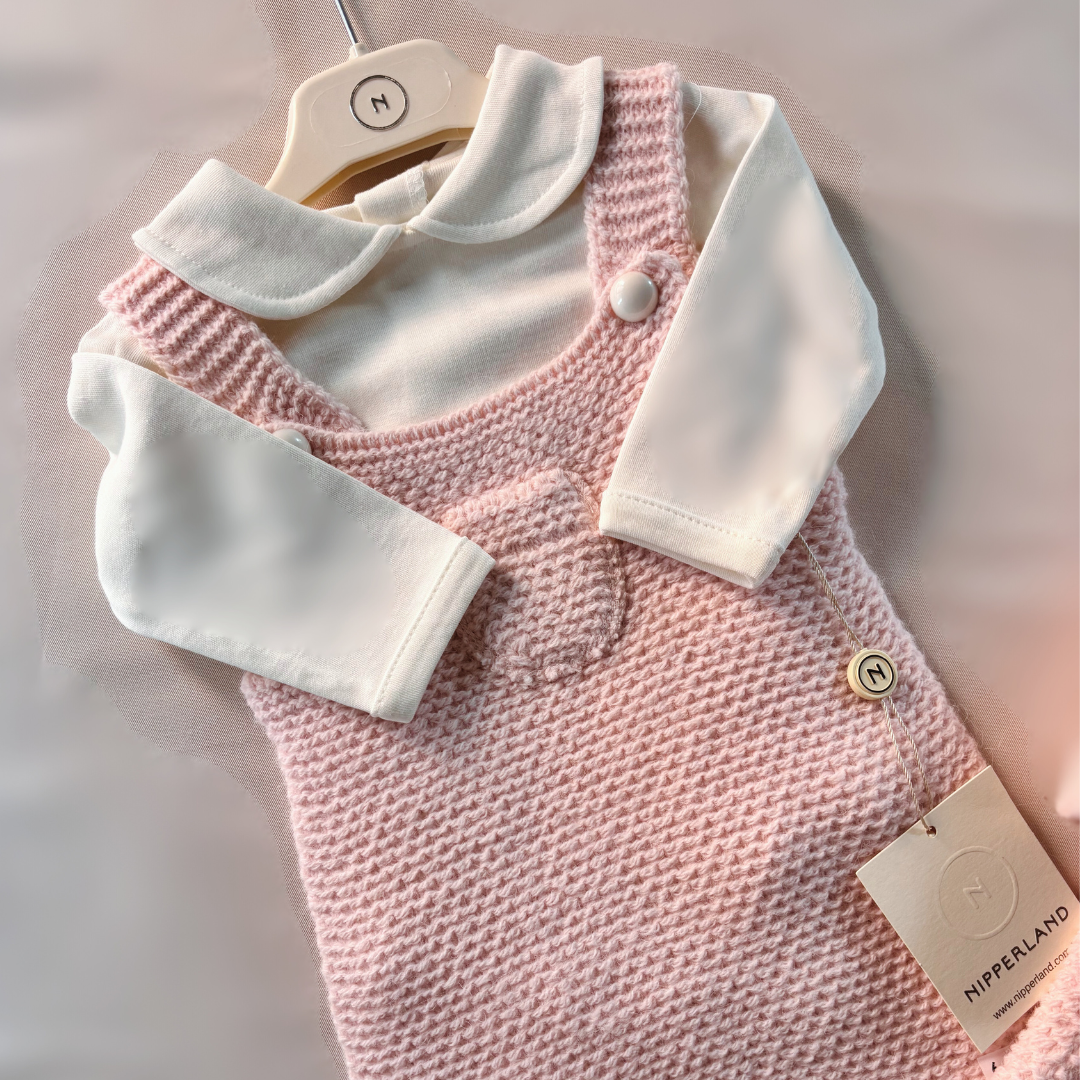 Completini caldi da 3 pezzi in maglia fine per bambina - Rosa