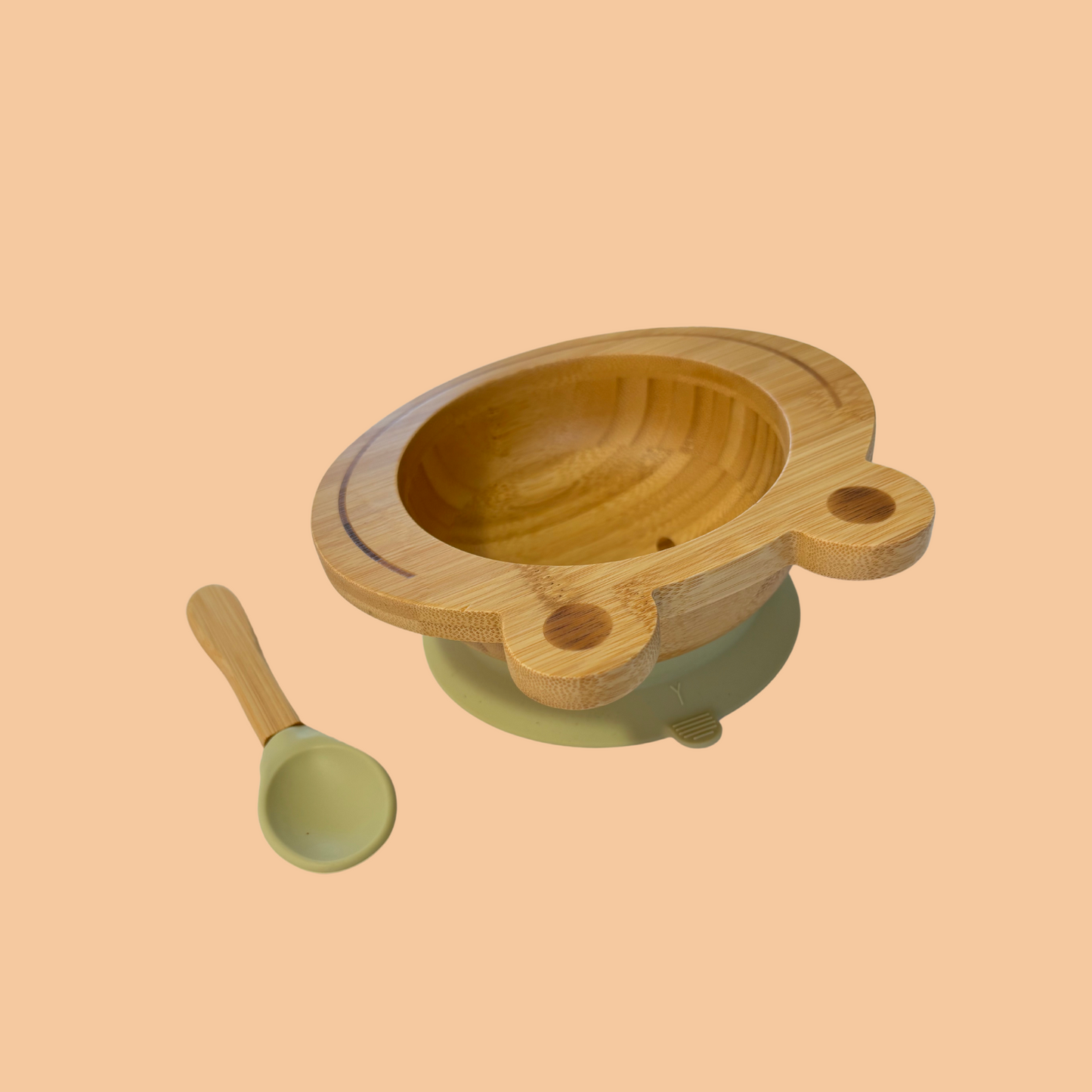 Set da pranzo per neonati in bambù e silicone a forma di rana (ciotola+cucchiaio)