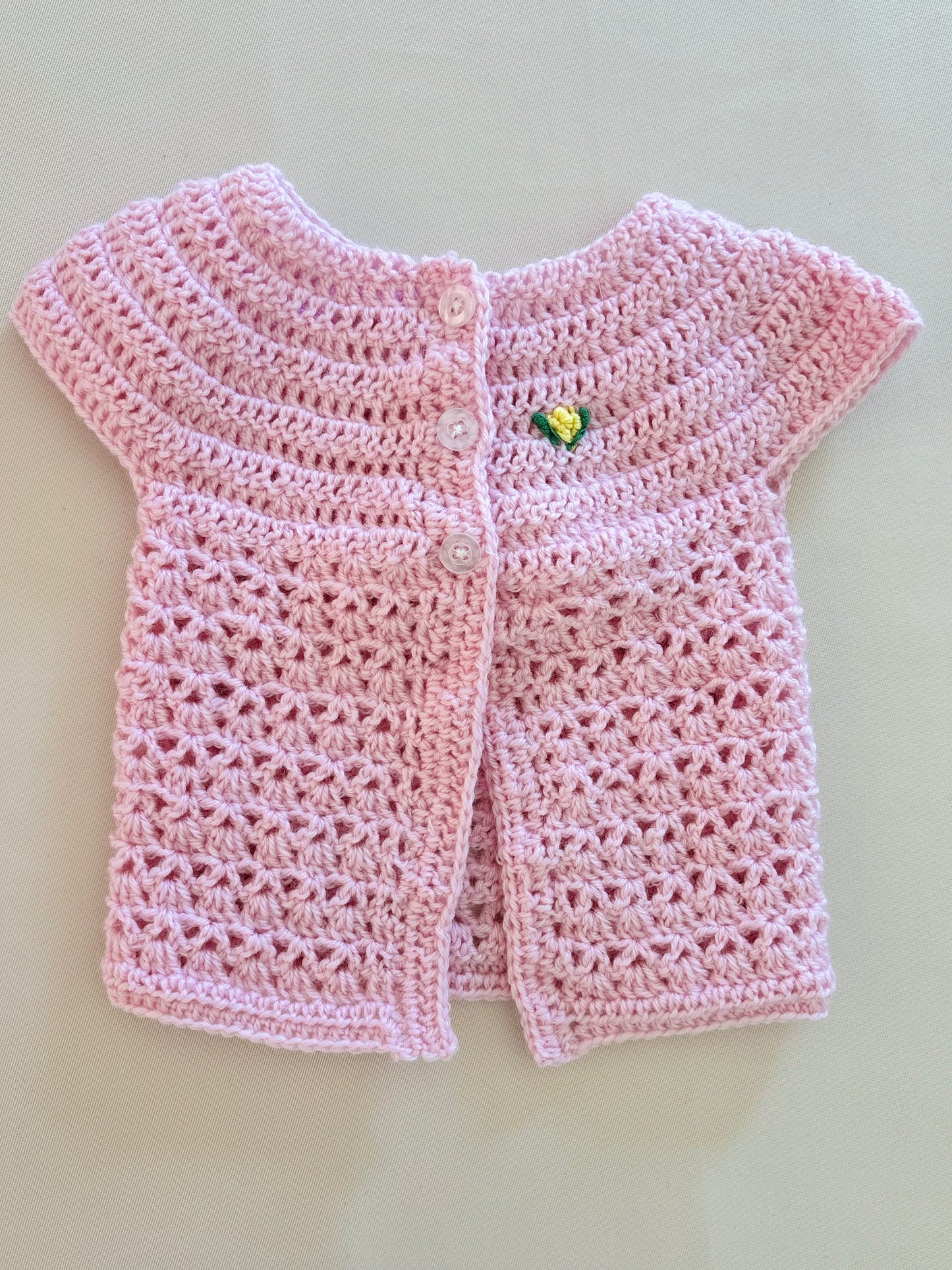 Cardigan per Neonata in 100% Lana - Maniche Corte, Fatto a Mano