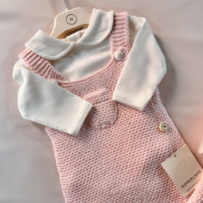 Completini caldi da 3 pezzi in maglia fine per bambina - Rosa