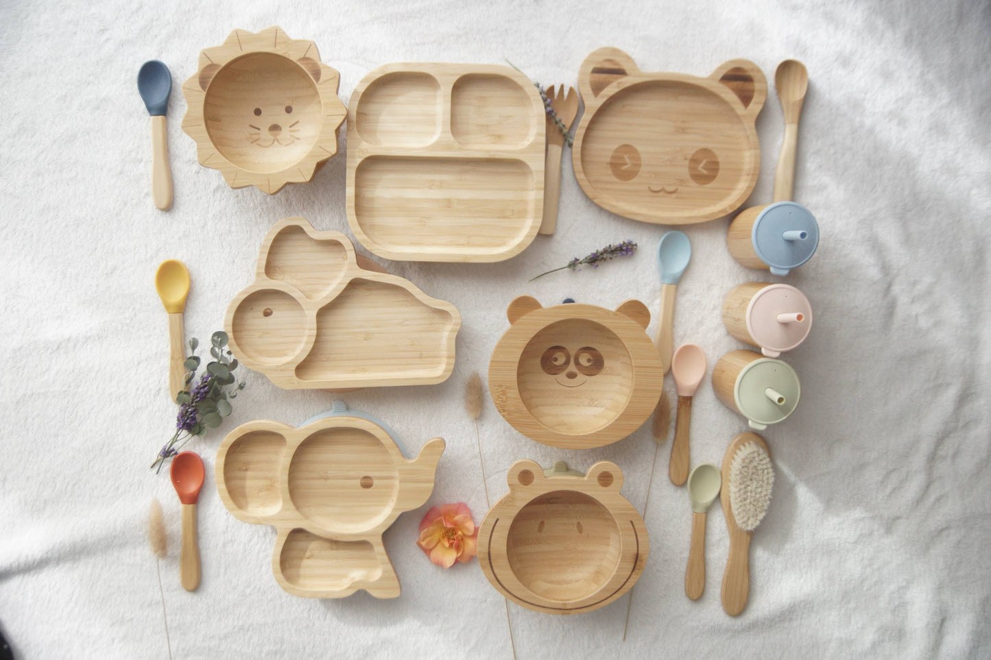 Set da pranzo per bambini Elephant in bambù/silicone celeste