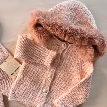 Completini caldi da 3 pezzi in maglia fine per bambina - Rosa