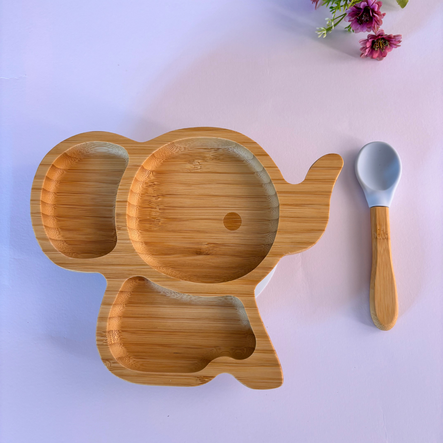 Set da pranzo per bambini Elephant in bambù/silicone celeste