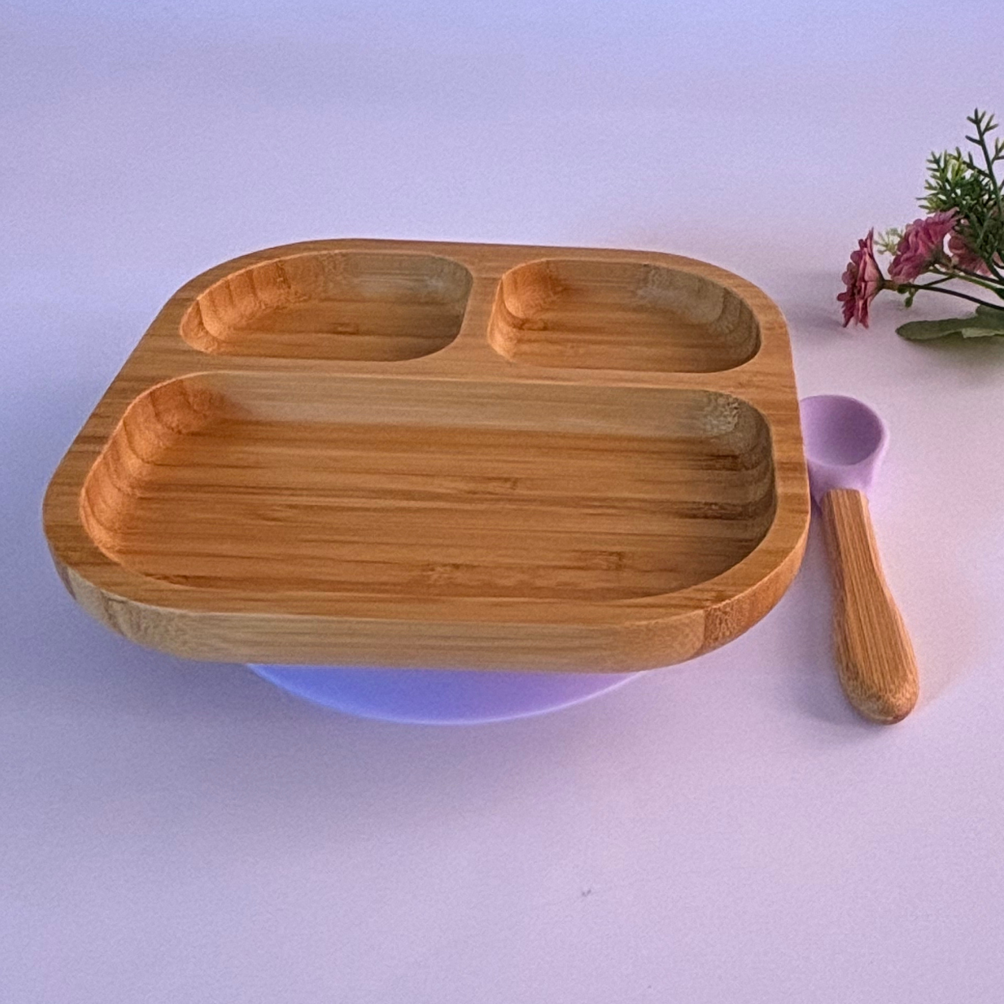 Set da Pranzo - Ventosa+cucchiaio in bambù e silicone - lilla