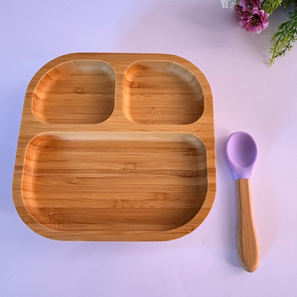 Set da Pranzo - Ventosa+cucchiaio in bambù e silicone - lilla