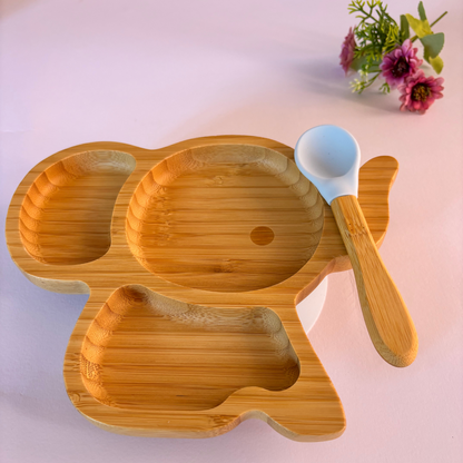 Set da pranzo per bambini Elephant in bambù/silicone celeste