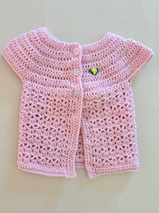 Cardigan per Neonata in 100% Lana - Maniche Corte, Fatto a Mano