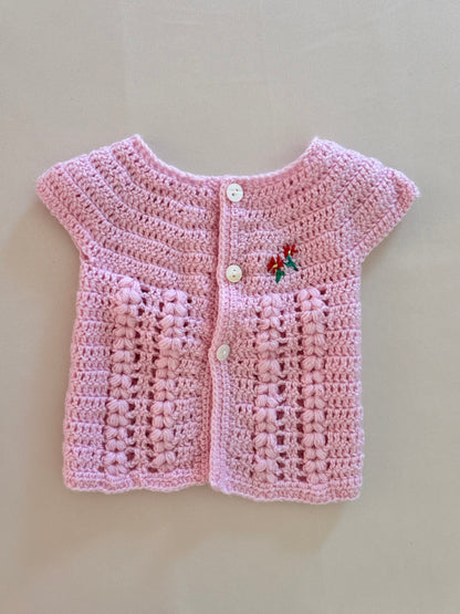 Cardigan per Neonata in 100% Lana - Maniche Corte, Fatto a Mano