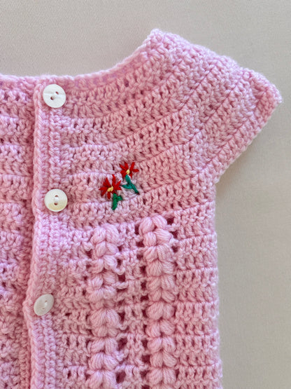 Cardigan per Neonata in 100% Lana - Maniche Corte, Fatto a Mano