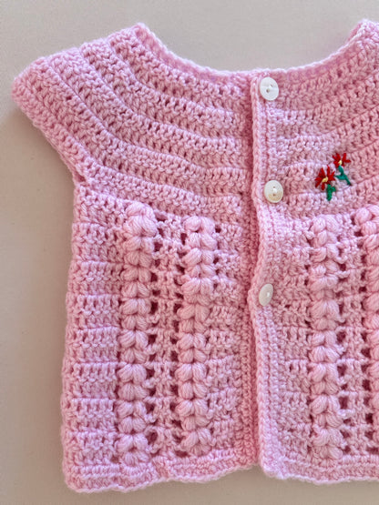 Cardigan per Neonata in 100% Lana - Maniche Corte, Fatto a Mano