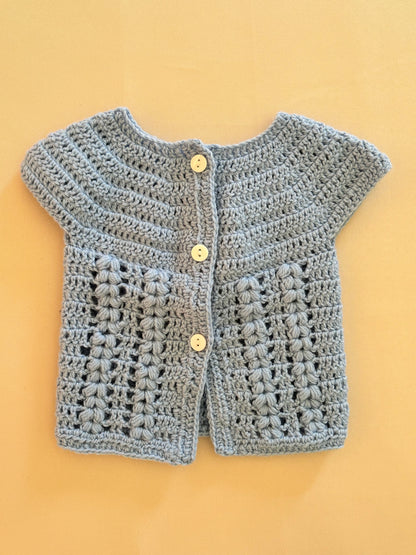 Cardigan per Neonato in 100% Lana - Maniche Corte, Fatto a Mano